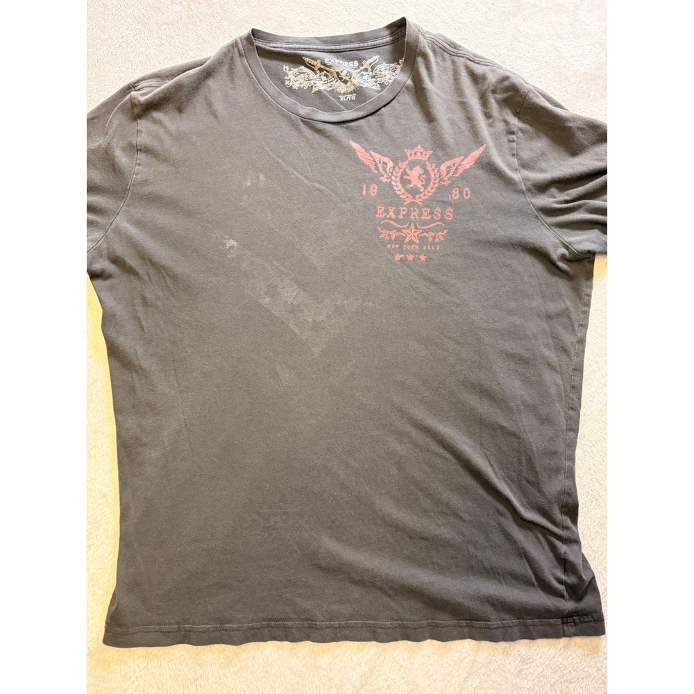 Express Men's Vintage XL Gray Graphic Tee 1980 Crest Wings